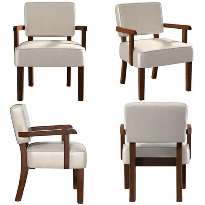 FAGAGA Faux Leather Accent Chair, Mid-Century Armchair with Wood Frame | Upholstered Living Room Chair, Comfy Reading Chair for Bedroom, Waiting Room, Home Office, Easy Assembly, Beige - color: Faux Leather Beige, size: One Chair