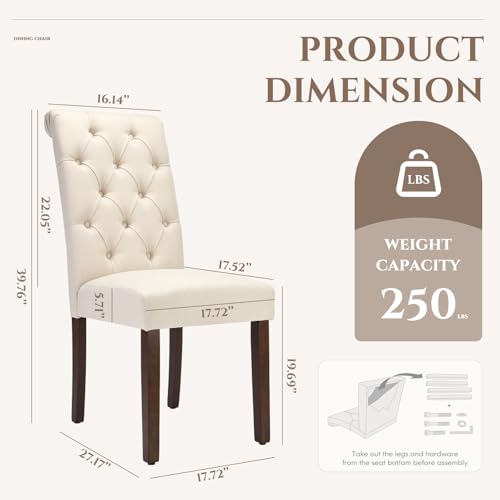 COLAMY Tufted Dining Chairs Set of 2, Accent Parsons Diner Chair Upholstered Fabric Stylish Kitchen Chairs with Solid Wood Legs and Padded Seat, Beige - color: Beige, size: set of 2