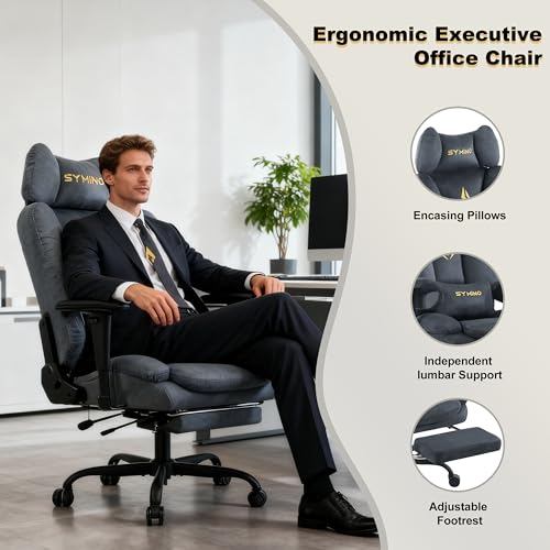 Symino Ergonomic Gaming Chair with Footrest & 155° Recline - color: Grey-horn