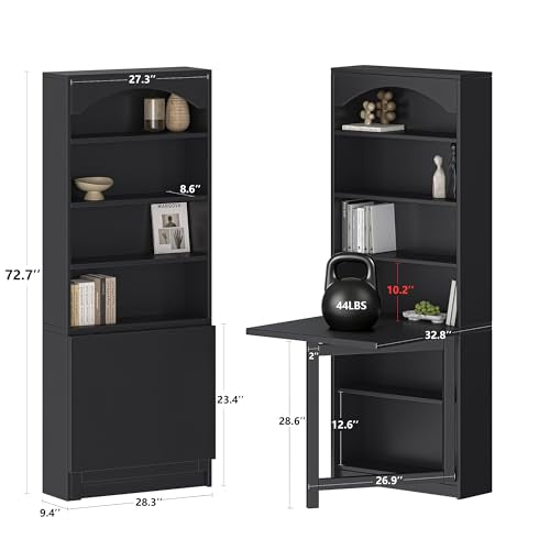 Einhomn Folding Desk with Storage, Space-Saving Foldable Convertible Writing Table, Wall Mount Fold Out Computer Desk for Home Office, Craft Room, Living Room, Bedroom, Black - color: Black