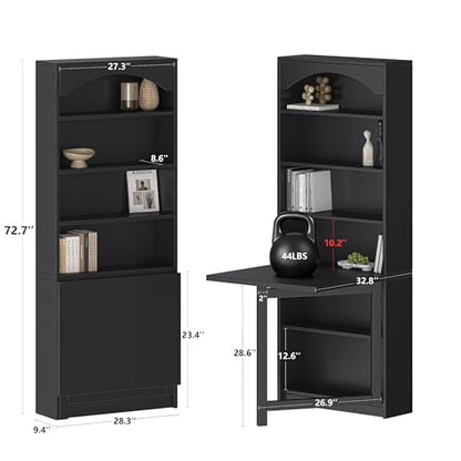 Einhomn Folding Desk with Storage, Space-Saving Foldable Convertible Writing Table, Wall Mount Fold Out Computer Desk for Home Office, Craft Room, Living Room, Bedroom, Black - color: Black