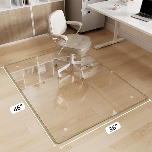 Glass Chair Mat 36" x 46" Tempered Glass Office Chair Mat - color: Transparent, size: 46" x 36"