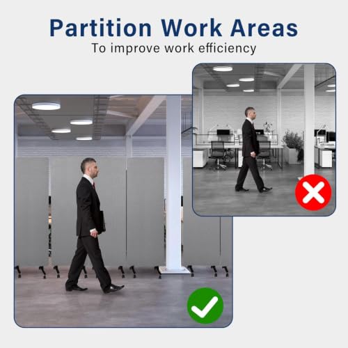 3-Panel Portable Office Partition,Mobile Acoustic Wall Divider with Wheels - color: Light Gray, size: 3 Panel-72"Wide