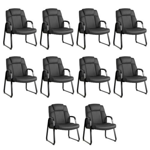 Okeysen Big & Tall Waiting Room Chairs Set of 10, PU Leather Reception Guest Chair with Padded Arm Rest, Office Desk Chair with Sled Base No Wheels, for Office Meeting, Conference Room, Lobby, 500lb - color: Black, size: Set of 10
