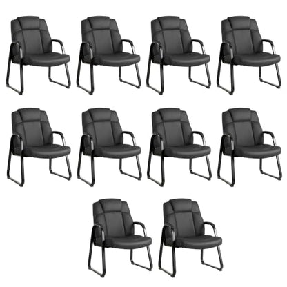 Okeysen Big & Tall Waiting Room Chairs Set of 10, PU Leather Reception Guest Chair with Padded Arm Rest, Office Desk Chair with Sled Base No Wheels, for Office Meeting, Conference Room, Lobby, 500lb - color: Black, size: Set of 10