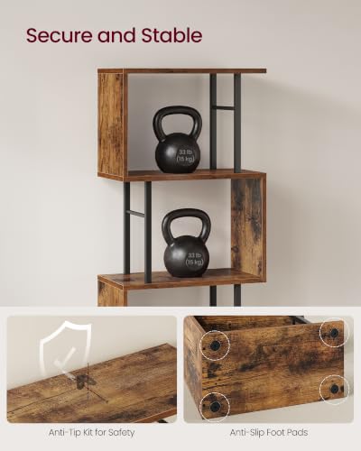 VASAGLE 6-Tier Book Shelf, S-Shaped Tall Display Shelf for Living Room - color: Rustic Brown, style: 6-Tier (15"W)