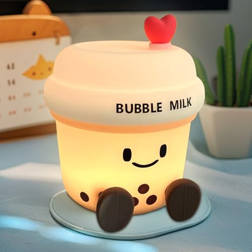 Cute Loving Bubble Milk Cup Night Light, 3-Level Dimmable Soft Light, Timed, Rechargeable, Silicone Bedside Touch Lamp, Creates a Cozy Ambiance, Ideal Decoration and Gift for Girls, Women, and Kids - style: Bubble Milk Cup Shape