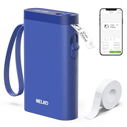 Nelko P21 Label Maker Machine with Tape, Bluetooth Label Printer, Blue - color: Blue