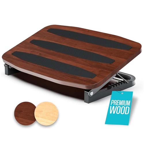 Adjustable Under Desk Foot Stool - Ergonomic Foot Rest with 7 Angles - Walnut - color: Walnut