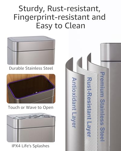 Kitchen Trash Can with Lid 13 Gallon, Automatic Touchless Sensor with Legs | Smart Butterfly Soft-close Lid, 2400mAh Rechargeable Battery, with 20 Trash Bags for Office Bedroom - color: 20 Count Trash Bags