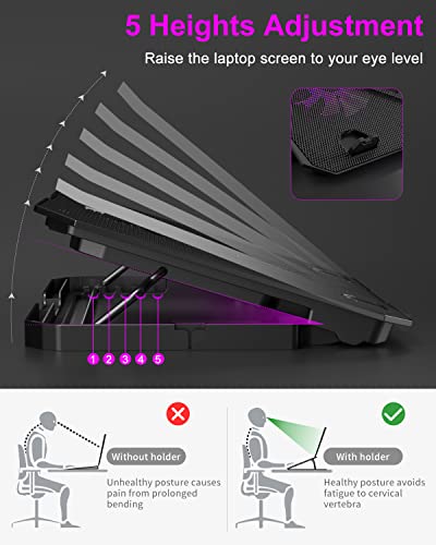 KeiBn Upgrade Laptop Cooling Pad, KeiBn Laptop Cooler 2 Fans for 10-15.6 Inch Laptops, 5 Height Stands, 2 USB Ports (S039-Purple) - color: Purple