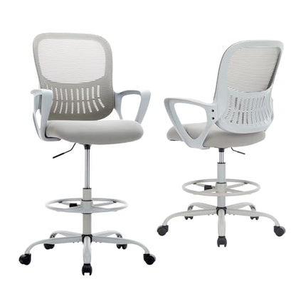 DUMOS Ergonomic Drafting Chair, Tall Office Chair for Standing Desk - color: Dove Gray, size: 18.49"D
