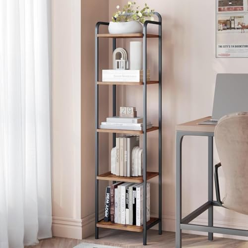 Hzuaneri Bookcase Bookshelf, Narrow Book Shelf, Industrial Corner Shelf - color: Rustic Brown and Black, size: 11.8"D x 13"W x 54"H