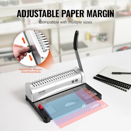 VEVOR Binding Machine, Comb Binding Machine 21-Holes Binding 450 Sheets, Book Binder Machine with 100 PCS 3/8'' Comb Binding Spines, for Letter Size, A4, A5 - style: Comb Binding