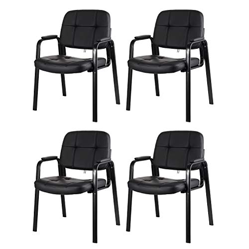 CLLATINA Waiting Room Chairs with Padded Arms Leather Guest Chair no Wheels for Office Reception and Conference Desk Black, 4 Pack - color: Black, size: 4 pack