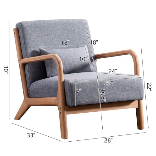 INZOY Mid Century Modern Accent Chair with Wood Frame, Upholstered Living Room Chairs with Waist Cushion, Reading Armchair for Bedroom Sunroom (Dark Grey) - color: A-grey