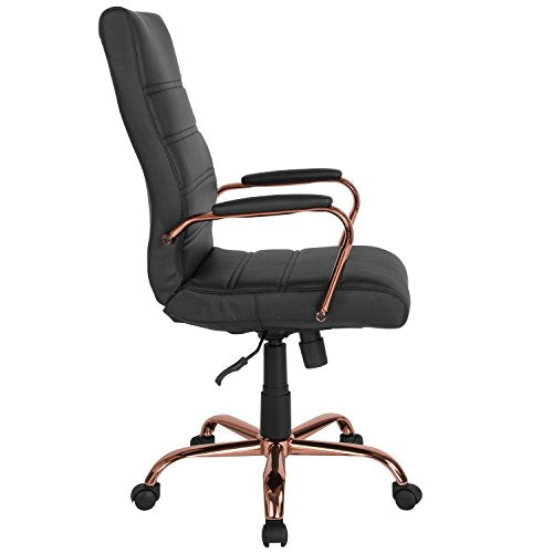 Flash Furniture High Back Black LeatherSoft Executive Swivel Office Chair with Rose Gold Frame and Arms | 360° Swivel, Height Adjustable, Commercial Grade - color: Black Leathersoft/Rose Gold Frame