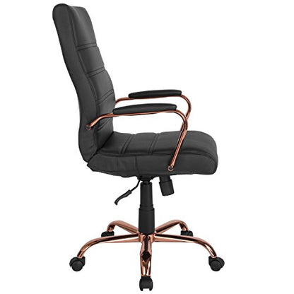 Flash Furniture High Back Black LeatherSoft Executive Swivel Office Chair with Rose Gold Frame and Arms | 360° Swivel, Height Adjustable, Commercial Grade - color: Black Leathersoft/Rose Gold Frame