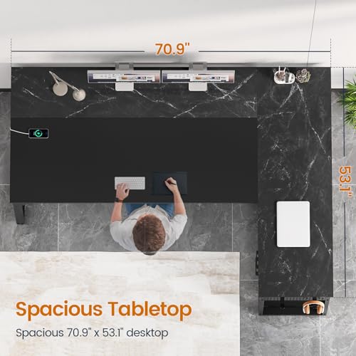 UPOSOJA 71" L Shaped Executive Desk, Office Desk with Storage Drawers - color: Black, size: 2 Drawers