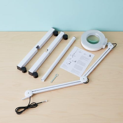 ANCHOR LANE Magnifying Glass with Light and Stand, 10x Lighted Magnifying Glass Floor Stand with Flexible Gooseneck & Spinner Wheels, Large LED Magnifying Lamp for Salon, Skincare & Beauty
