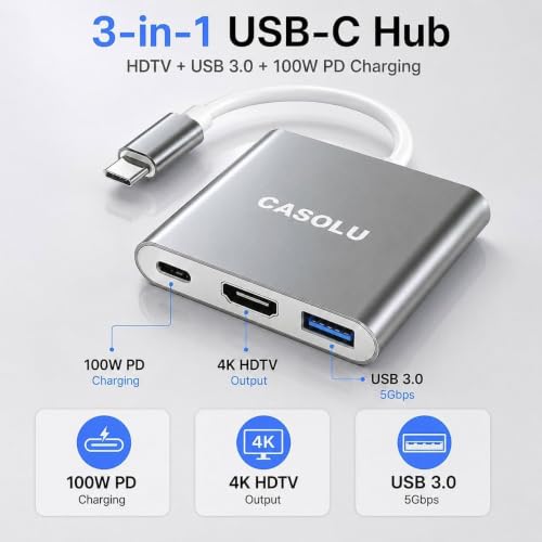 USB-C to HDTV Adapter, Type-C Digital AV Multiport Adapter | 4K@60HZ HDR10 Display, 5Gb/s Data Transfer, 100W PD Charge for MacBook, iPad Pro, Surface, Chromebook and More USB-C Devices - color: Gray, size: Compact