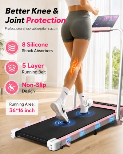 Cardirun Walking Pad with Incline and Stable Handle Bar, Foldable Treadmill | 350+ lbs Capacity, 3.0HP Quiet Under Desk Treadmills for Home, Portable Treadmill with APP, Remote Control and LED Display - color: PINK