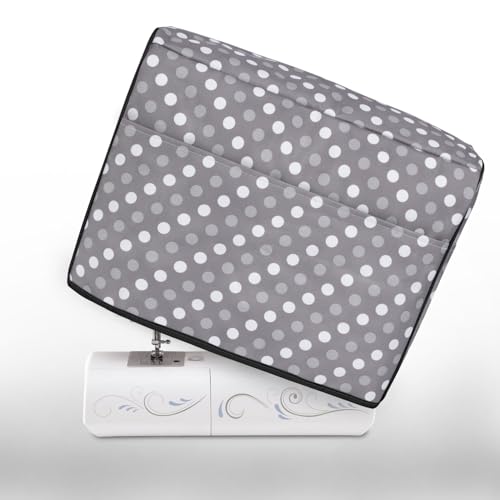 Luxja Sewing Machine Dust Cover Compatible with Brother & Singer, Gray Dots | Cover with Pockets for Extra Accessories - color: Gray Dots