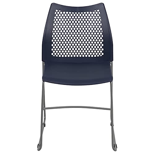 EMMA + OLIVER Home and Office Navy Sled Base Stack Chair with Air-Vent Back - color: Navy