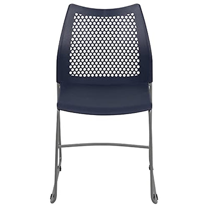 EMMA + OLIVER Home and Office Navy Sled Base Stack Chair with Air-Vent Back - color: Navy
