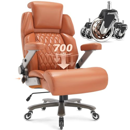 Big and Tall Office Chair 700lbs, Ergonomic High Back Computer Desk Chair | Adjustable Headrest&Lumbar Support, 3D Flip Arms, Large Wheels, Heavy Duty Metal Base, Thick Padded Wide Seat Executive Chair - color: Gold Brown