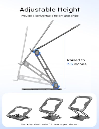 JCZT Adjustable Laptop Stand for Desk, Metal Foldable Laptop Riser, Black | Ergonomic Portable Laptop Stand, Ventilated Cooling Computer Notebook Holder for MacBook Air Pro, All 10-16'' Laptops - color: Black