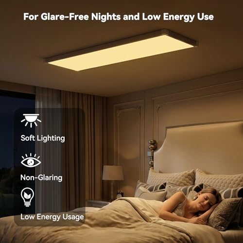AIKVSXER 2PCS 1x4 LED Flat Panel Light Surface Mount with Wireless Switch | App Control, Night Mode, 50W 5500LM, 3000K/4000K/6500K, Ultra-Thin LED Light for Office Home,120-277V - White