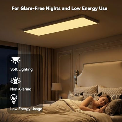 AIKVSXER 2PCS 1x4 LED Flat Panel Light Surface Mount with Wireless Switch | App Control, Night Mode, 50W 5500LM, 3000K/4000K/6500K, Ultra-Thin LED Light for Office Home,120-277V - White