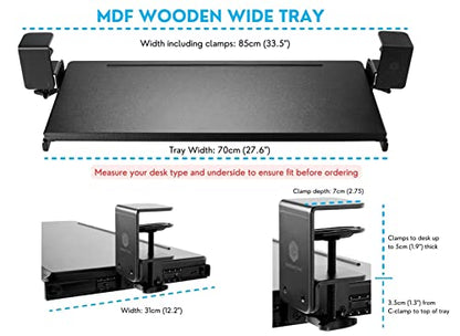 ErgoActive Wide Under Desk Slide Out Keyboard Tray with Clamp On Easy Installation, Fits Full Size Keyboard and Mouse, Under Desk Drawer (Wood Tray)