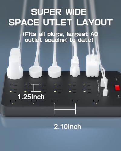 FDTEK Surge Protector Power Strip, 22 Outlets 6 USB 6.5 Ft Extension Cord - size: 15 AMP