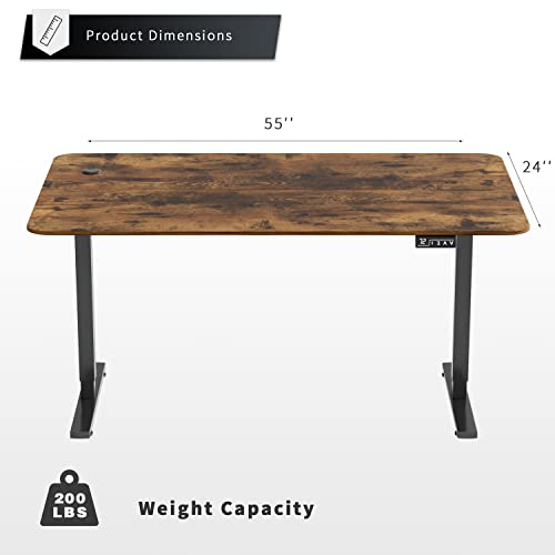YESHOMY Height Adjustable Electric Standing Desk, 55 inch Computer Table, Home Office Workstation, Black Leg/Rustic Brown Top - color: Black Leg/Rustic Brown Top, size: 55in