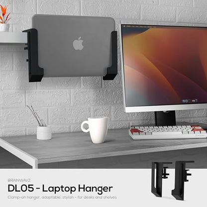 BRAINWAVZ Laptop Holder for Side of Desk, 1.2" / 31mm, Adjustable Length, Ideal for Macbooks, Surface, Keyboards, Switch, Tablets & More, Easy to Install, Screw On Desk - color: Black Desk Edge Mount