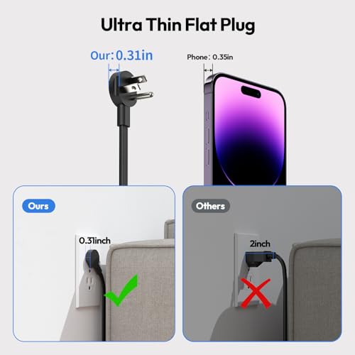Flat Plug Power Strip with USB Ports, NTONPOWER Nightstand Desktop Charging Station with 5ft Extension Cord, Wall Mount with 3 Outlet 4 USB(1 USB C), Small Size for Travel Home Office Dorm Room, Black - size: 5 Ft, style: 3A2U