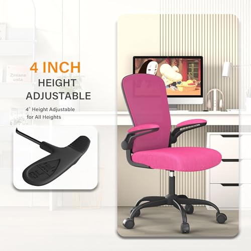 Mimoglad Ergonomic Office Chair - Desk Chair with Flip-up Armrests & 135° Recline, Adjustable Lumbar Support - Space-Saving Task Chair for Business/Team Office & Home (Modern, Rose-Carmine) - color: Rose-carmine