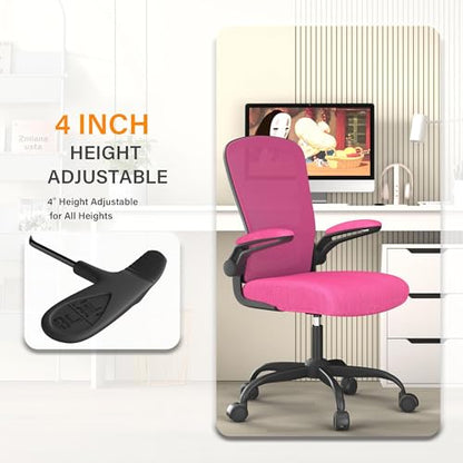 Mimoglad Ergonomic Office Chair - Desk Chair with Flip-up Armrests & 135° Recline, Adjustable Lumbar Support - Space-Saving Task Chair for Business/Team Office & Home (Modern, Rose-Carmine) - color: Rose-carmine