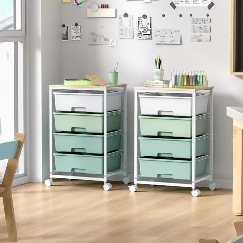 SYKIARIOL Rolling Cart with Drawers, 4-Drawer Utility Cart, Green - color: Green, size: 4 Drawers