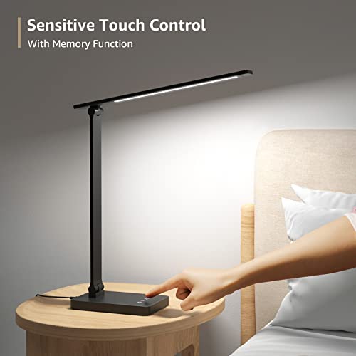 Lepro LED Desk Lamp with USB Charging Port,650LM Dimmable Home Office Touch Control Reading Table Lamp,5 Color Modes with 5 Brightness,College Dorm Room Essentials, Eye Caring, Sewing, Crafting, Black - color: Black