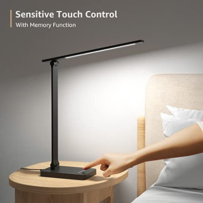 Lepro LED Desk Lamp with USB Charging Port,650LM Dimmable Home Office Touch Control Reading Table Lamp,5 Color Modes with 5 Brightness,College Dorm Room Essentials, Eye Caring, Sewing, Crafting, Black - color: Black