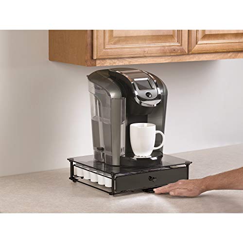 Nifty Rolling Coffee Pod Drawer – Tempered Glass, Black, Compatible with K-Cups, 36 Pod Pack Holder, Compact Under Coffee Pot Storage Drawer, Slim Home Kitchen Counter Organizer