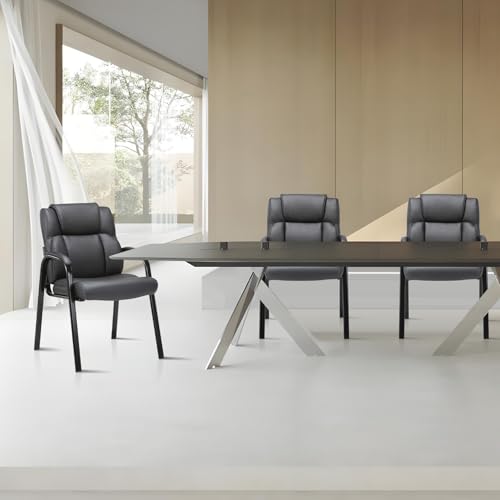 CLATINA Leather Guest Chair with Padded Arm Rest for Reception Meeting Conference and Waiting Room Side Office Home Black 2 Pack - color: Black, size: 2 Pack