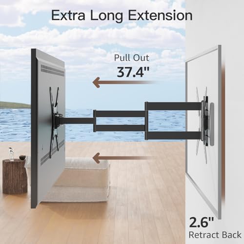 ELIVED Outdoor Long Arm TV Mount for 26-65" TVs, Max VESA 400x400, 77 lbs. | 37.4in long extension, weatherproof full motion bracket, swivel & tilt for patio outdoor televisions - size: Outdoor Arm: 37.4"