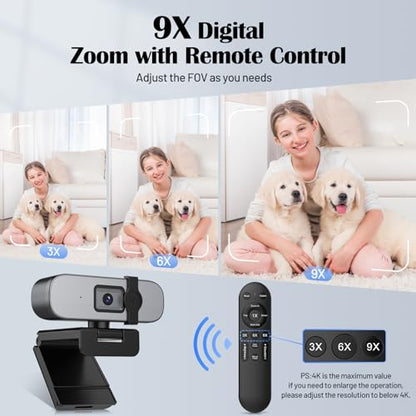 YQE 4K Webcam with Tripod, UHD Web Cam with Microphone, PDAF Autofocus Webcam with Remote Control, Privacy Cover, USB Type-A & A-to-C Adapter Computer Camera for Calling, Zoom/Teams/Facetime/Switch 2