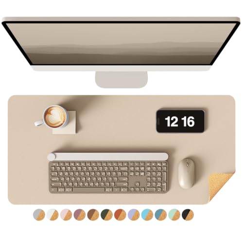 YSAGi Double-Sided Desk Pad, 23.6"x13.7" Leather Desk Mat, Eco Cork Desk Pad Protector, Large Mouse Pad for Desk, Waterproof Desk Blotter Pad, Desk Writing Pad for Office Work/Home(Beige/Cork) - color: Beige/Cork, size: 23.6" x 13.7"