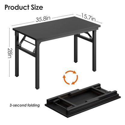 Need Office Computer Desk 35.8 Inch Sturdy Folding Laptop Table Black | Black Frame Writing Gaming Work Table/Foldable Home Office Desk/Sewing Table, No Assembly Required - color: Black & Black Frame, size: 35.8inch