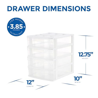 Gracious Living 4-Tier Drawer Organizer, Plastic Desktop Drawers, White
